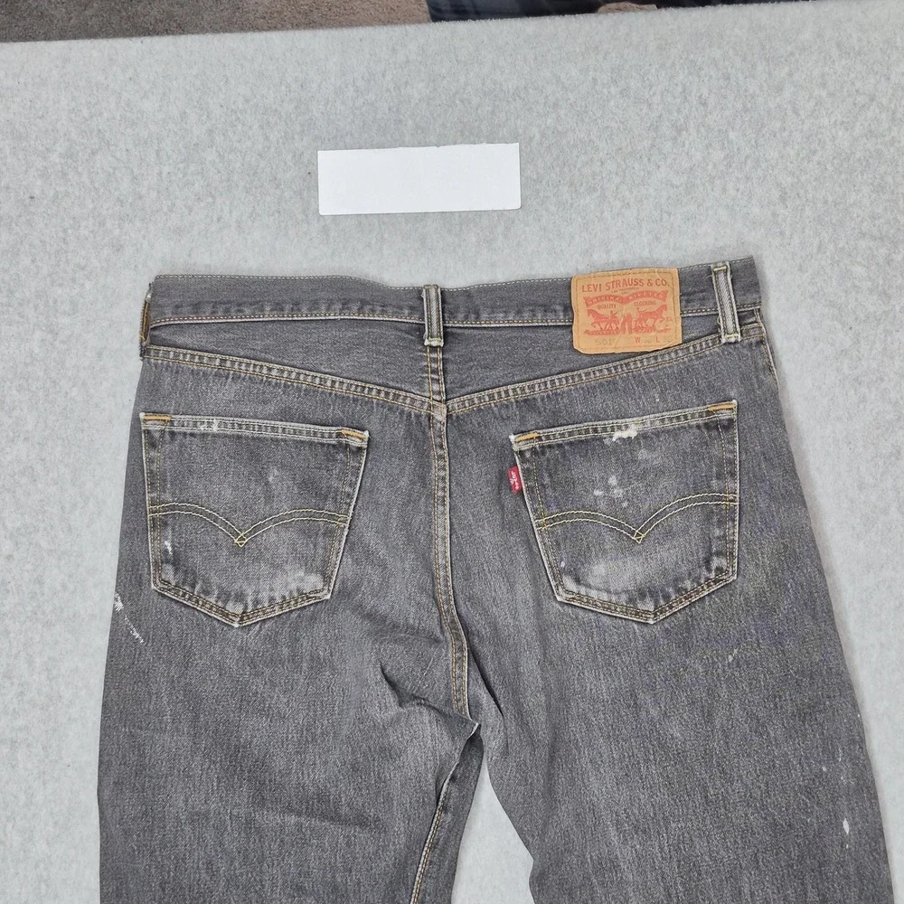 Levi's 501 Men Jeans 35X32 Gray Denim Original Fit Straight Leg Distressed READ